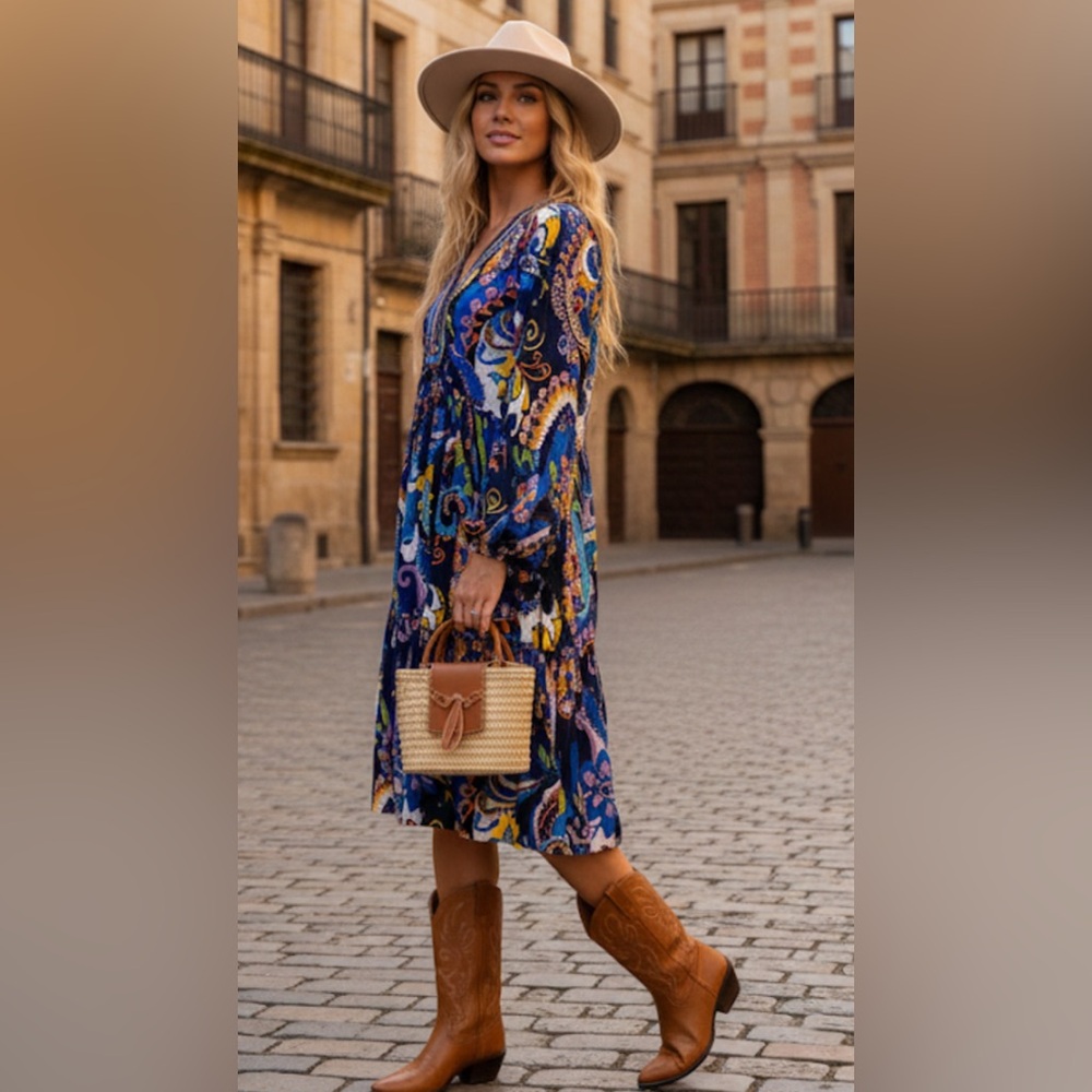 New XXLarge  Boho Multicolor Abstract Dress %100cotton - Picture 2 of 8